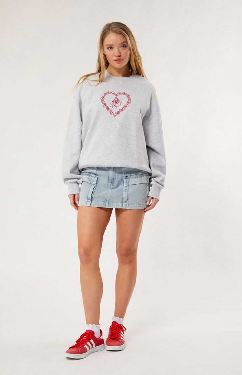 Sweats PacSun Luv & Cherries Crew Neck Femme Grise | 640952HJP