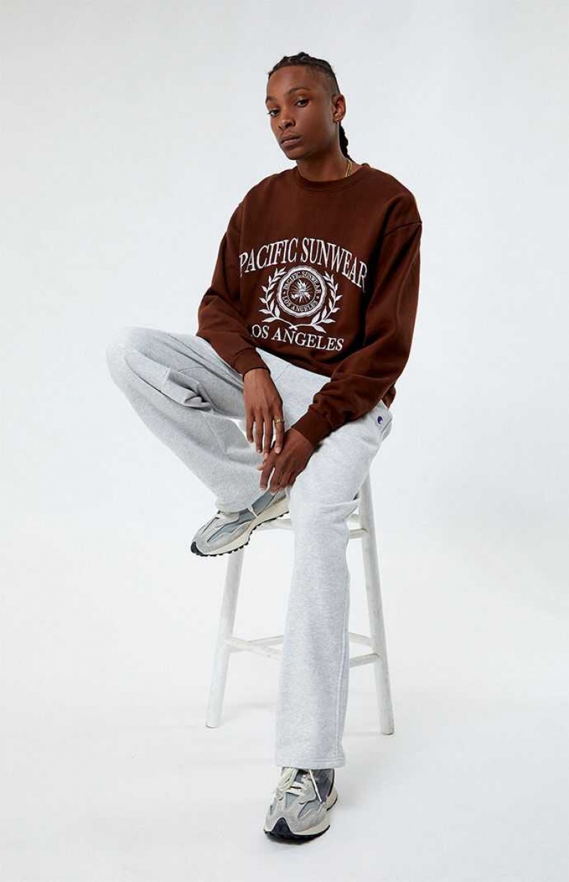 Sweats PacSun Pacific Sunwear Los Angeles Crest Crew Neck Homme Marron | 506871KEQ