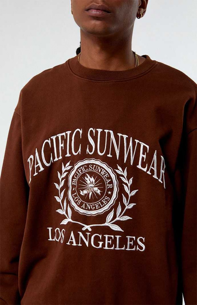 Sweats PacSun Pacific Sunwear Los Angeles Crest Crew Neck Homme Marron | 506871KEQ