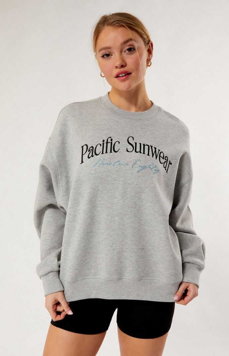 Sweats PacSun Pacific Sunwear Nineteen Eighty Crew Neck Femme Grise | 658234LOA