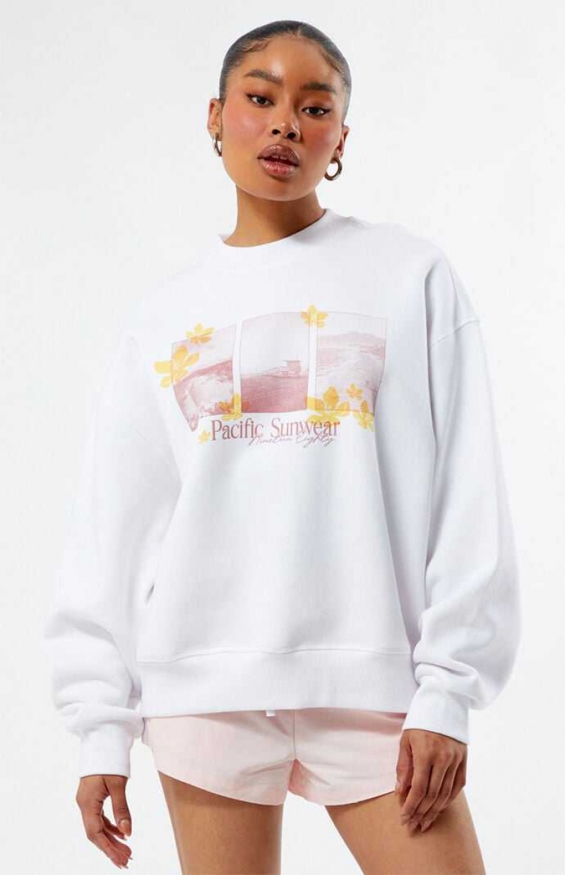 Sweats PacSun Pacific Sunwear Photographic Crew Neck Femme Blanche | 143780GRP