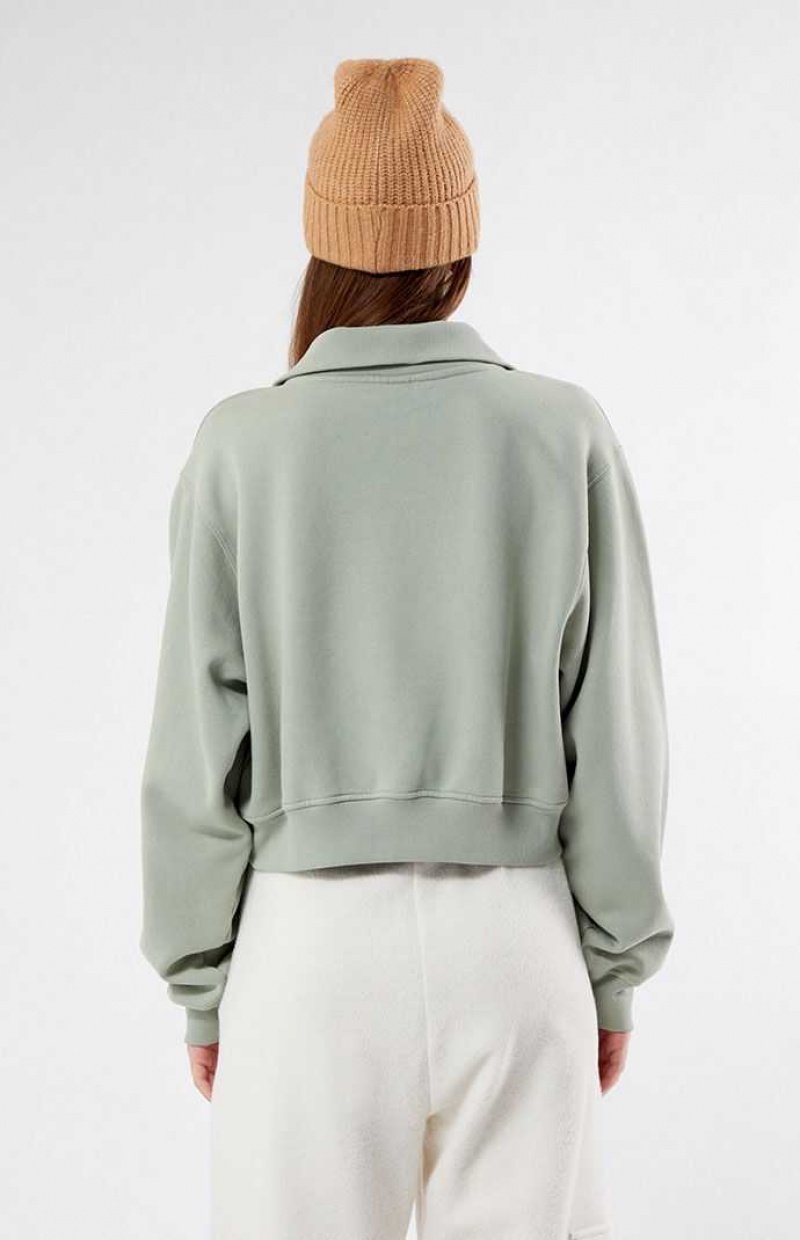 Sweats PacSun Switzerland Half Zip Cropped Femme Vert Olive | 568207GKV