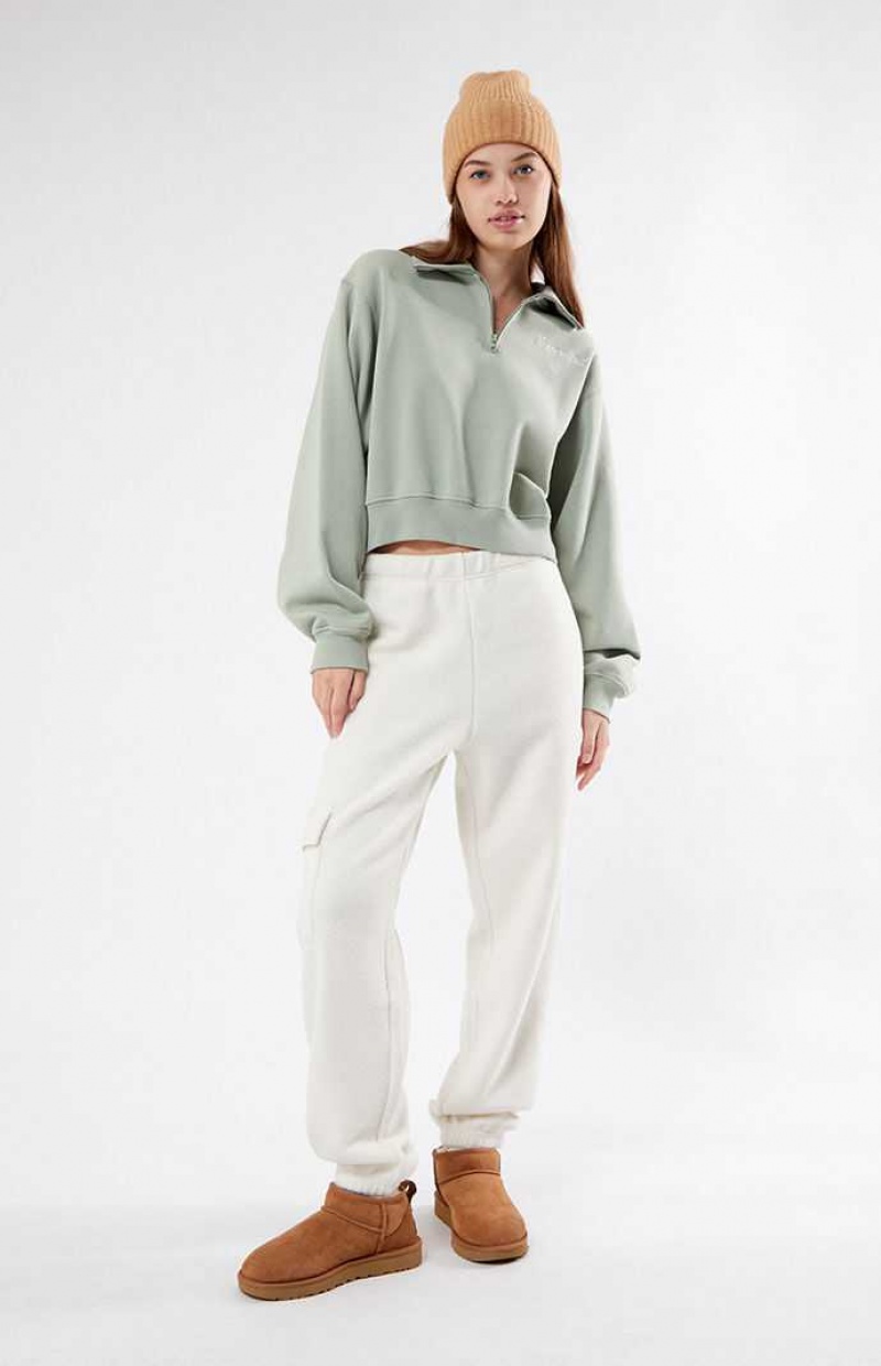 Sweats PacSun Switzerland Half Zip Cropped Femme Vert Olive | 568207GKV