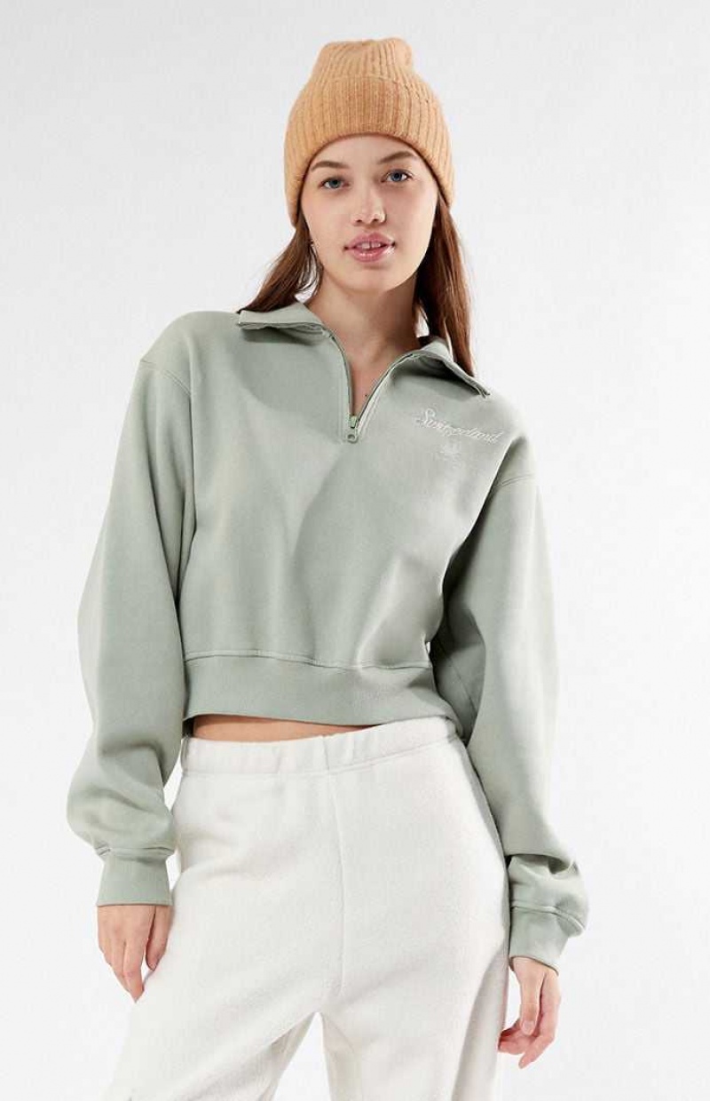 Sweats PacSun Switzerland Half Zip Cropped Femme Vert Olive | 568207GKV