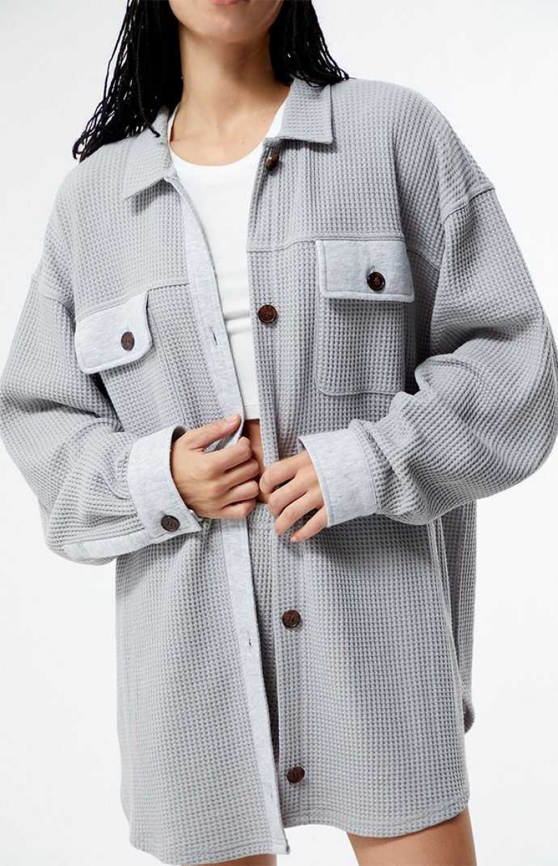 Sweats PacSun Waffle Boyfriend Button Up Lounge Shacket Femme Grise | 401629ANP