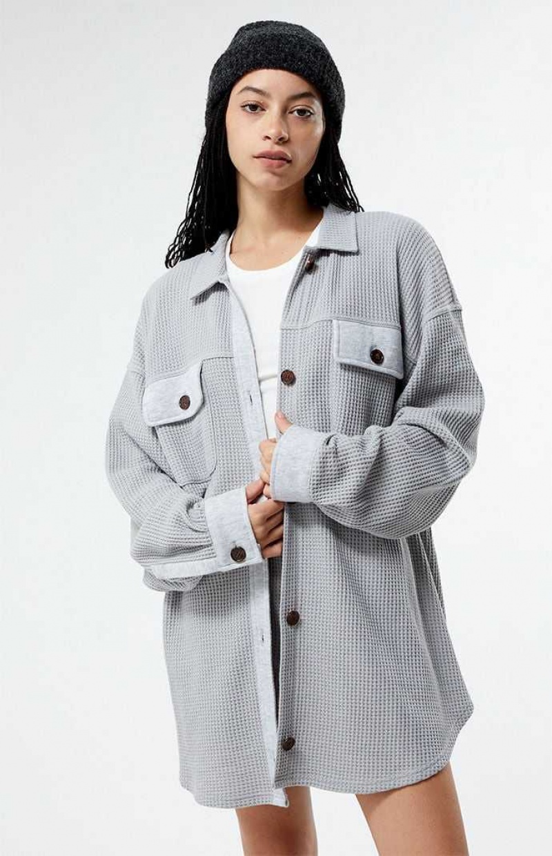 Sweats PacSun Waffle Boyfriend Button Up Lounge Shacket Femme Grise | 401629ANP