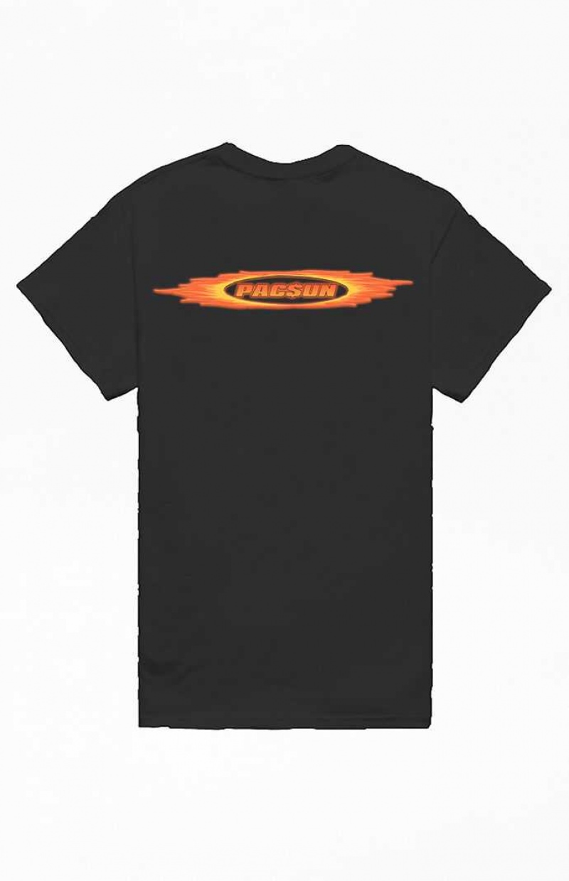 T-shirt PacSun Black Flames Logo Homme Noir | 296574QTG