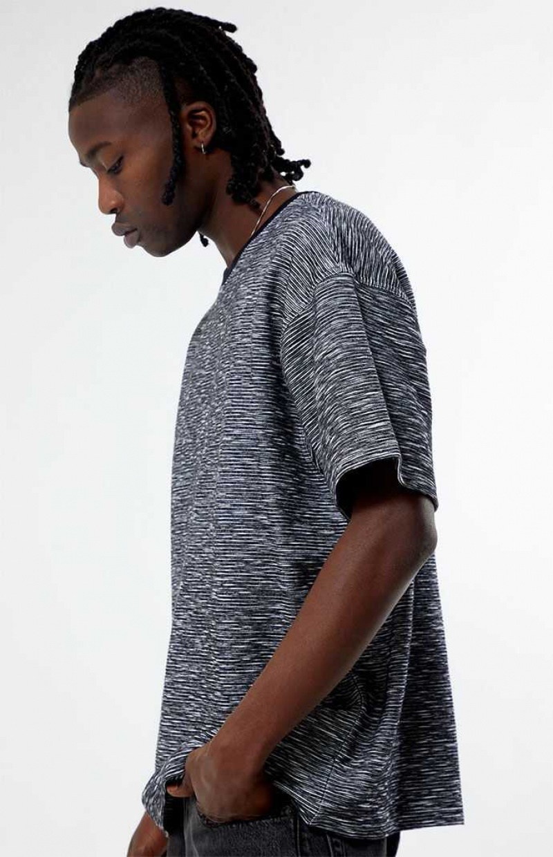 T-shirt PacSun Black & White Slub Stripe Oversized Homme Noir Blanche | 357120PZQ