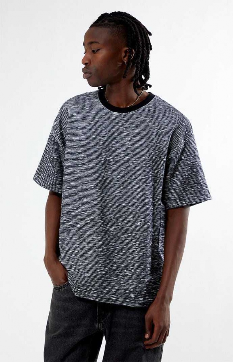 T-shirt PacSun Black & White Slub Stripe Oversized Homme Noir Blanche | 357120PZQ