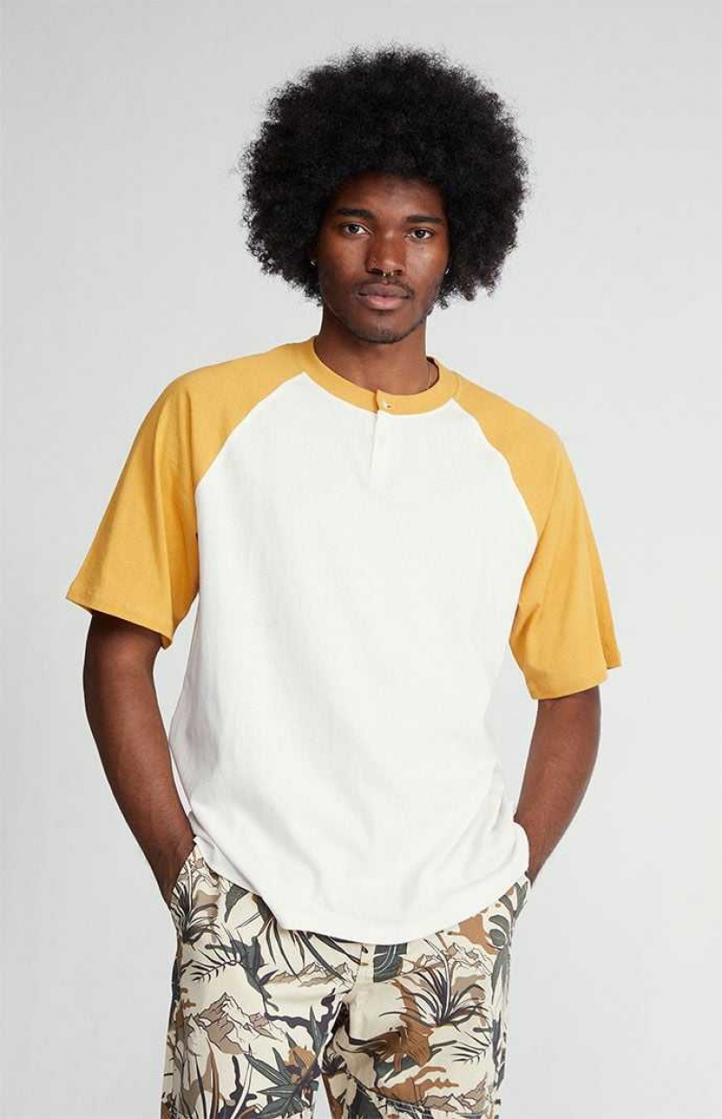 T-shirt PacSun Boxy Raglan Henley Homme Blanche Doré | 245936AMF