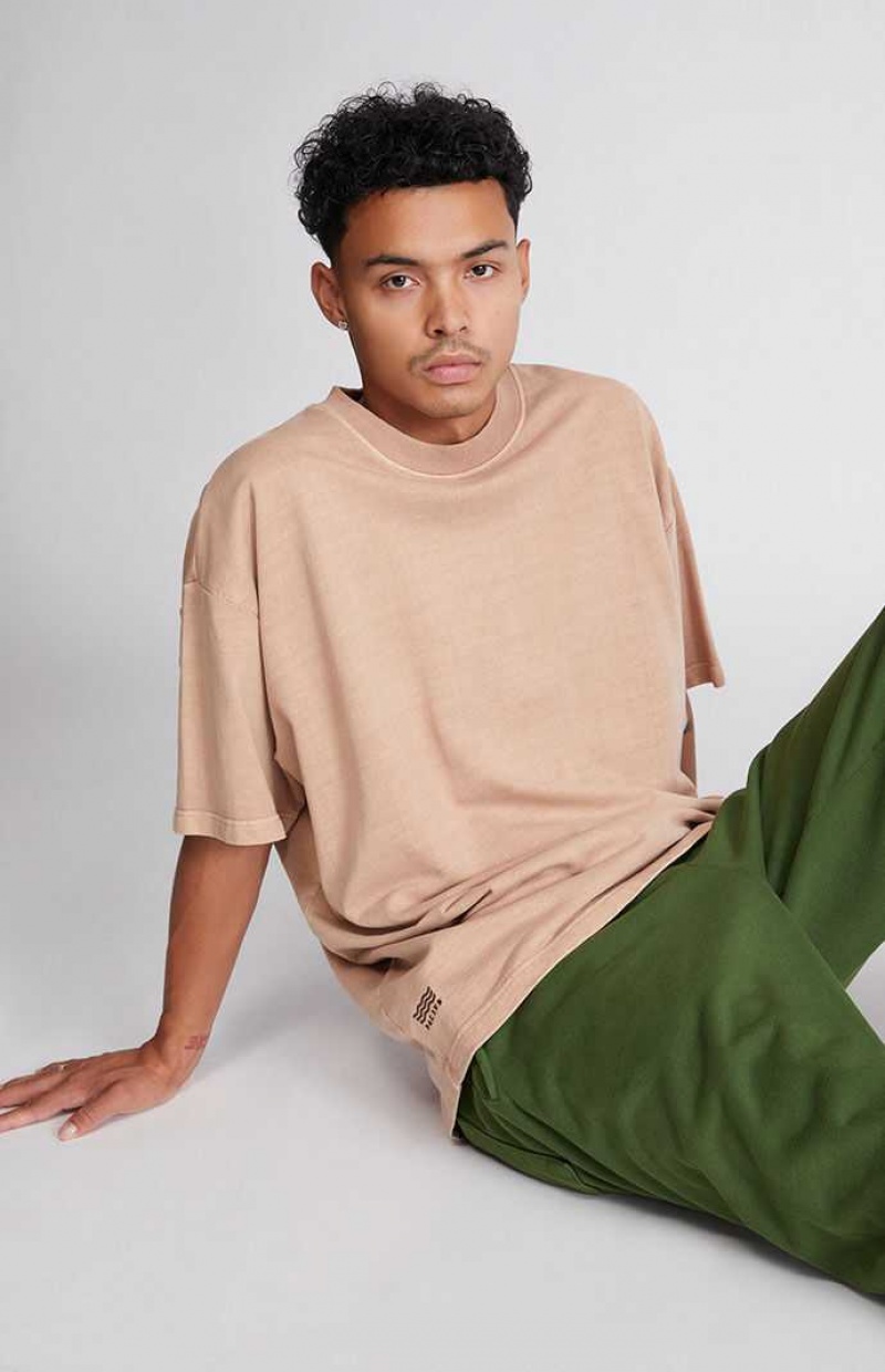 T-shirt PacSun Brown Oversized Terry Homme Marron | 480671DRN