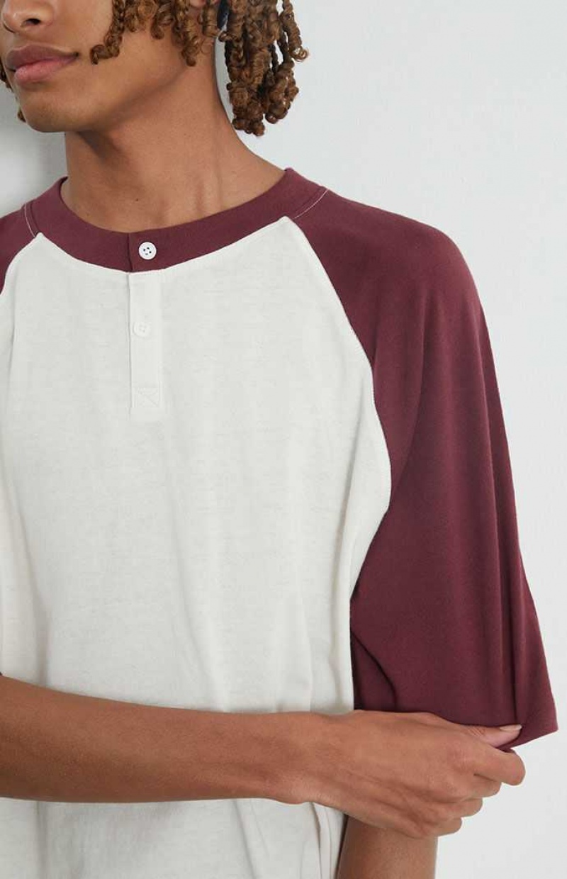 T-shirt PacSun Burgundy Raglan Boxy Henley Homme Bordeaux | 837104JIO