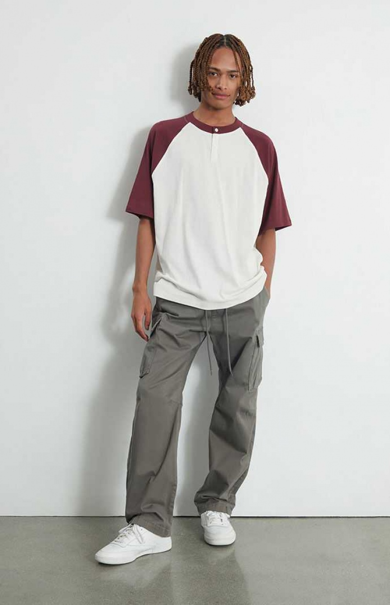 T-shirt PacSun Burgundy Raglan Boxy Henley Homme Bordeaux | 837104JIO