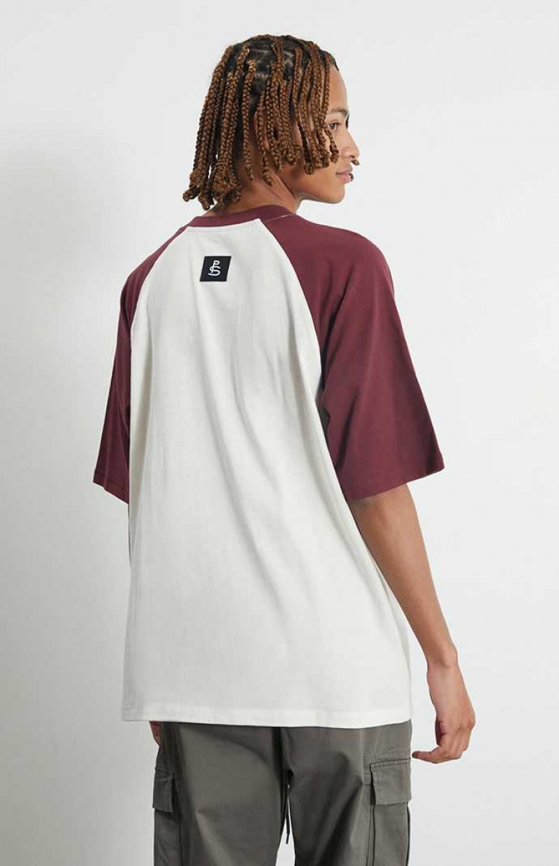 T-shirt PacSun Burgundy Raglan Boxy Henley Homme Bordeaux | 837104JIO