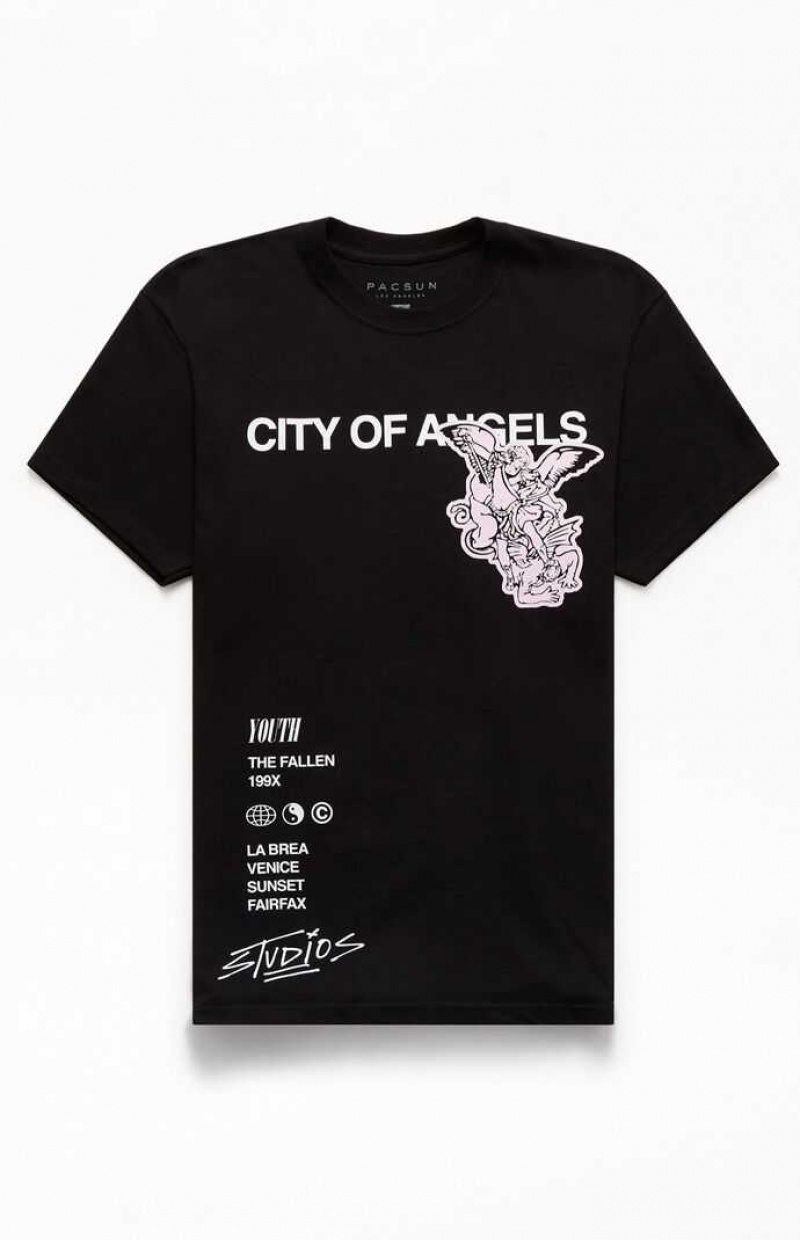 T-shirt PacSun City Of Angels Homme Noir | 640139SXM