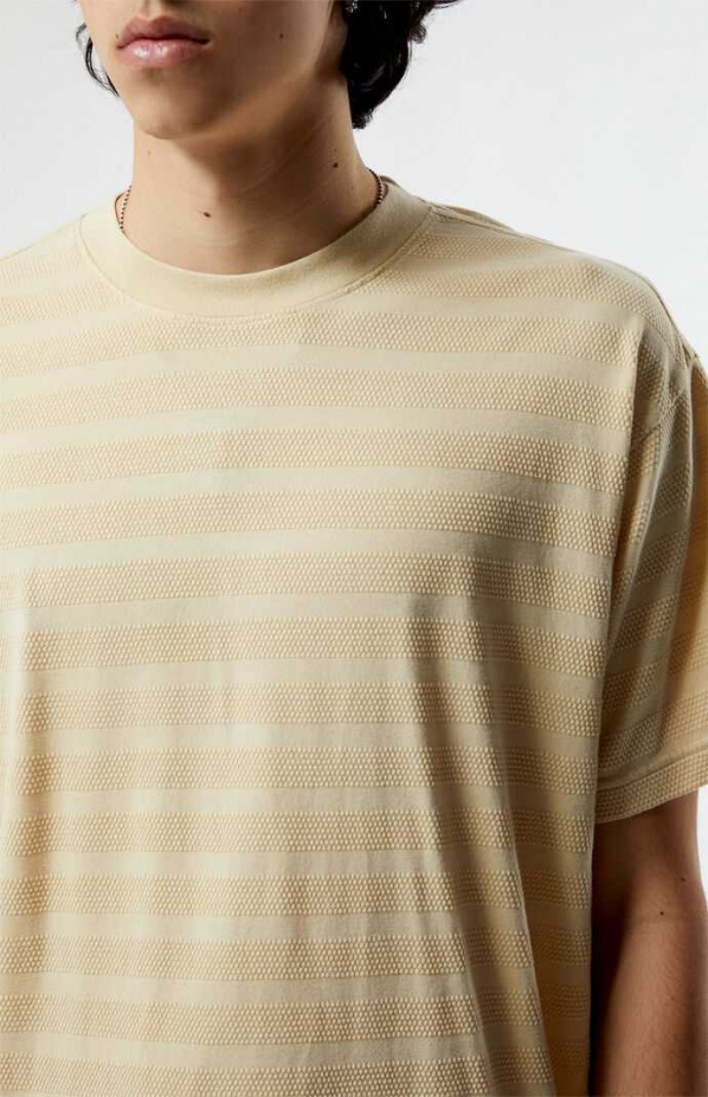 T-shirt PacSun Cream Even Textured Stripe Homme Blanche | 062937CGP