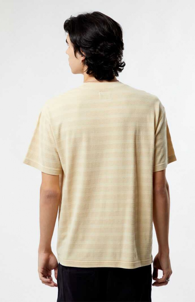 T-shirt PacSun Cream Even Textured Stripe Homme Blanche | 062937CGP