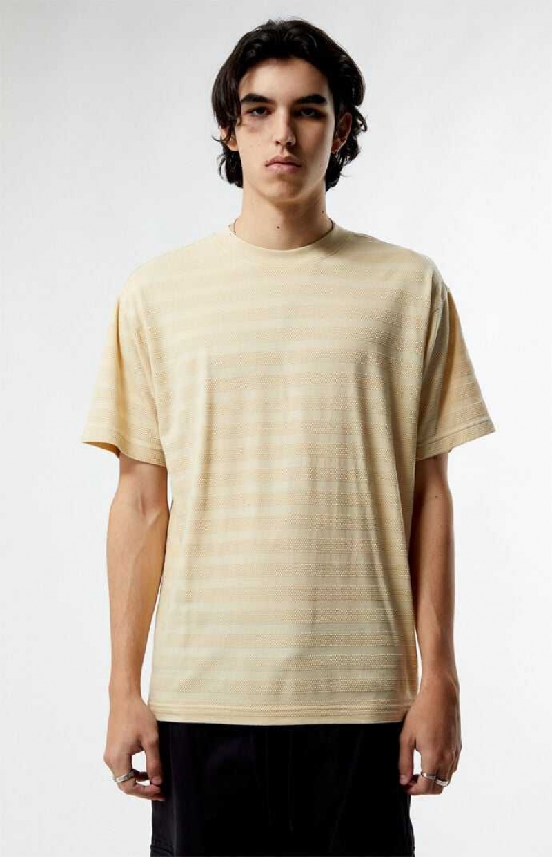 T-shirt PacSun Cream Even Textured Stripe Homme Blanche | 062937CGP