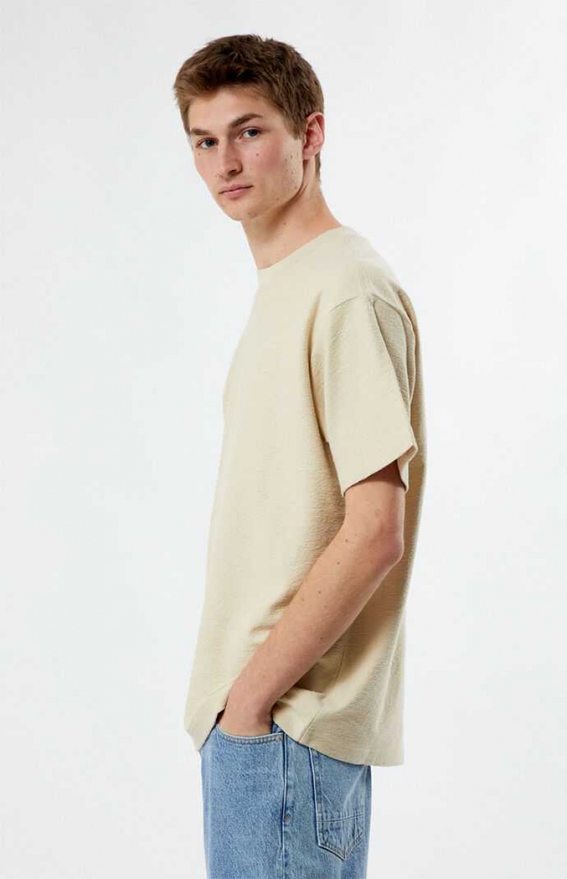 T-shirt PacSun Cream Grooves Homme Blanche | 136407IUJ