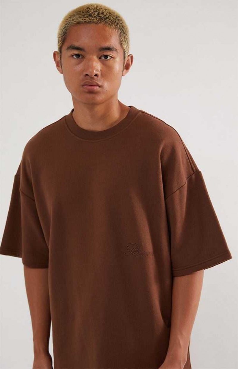 T-shirt PacSun Dark Brown Dive Fleece Homme Marron Foncé | 149670OAY