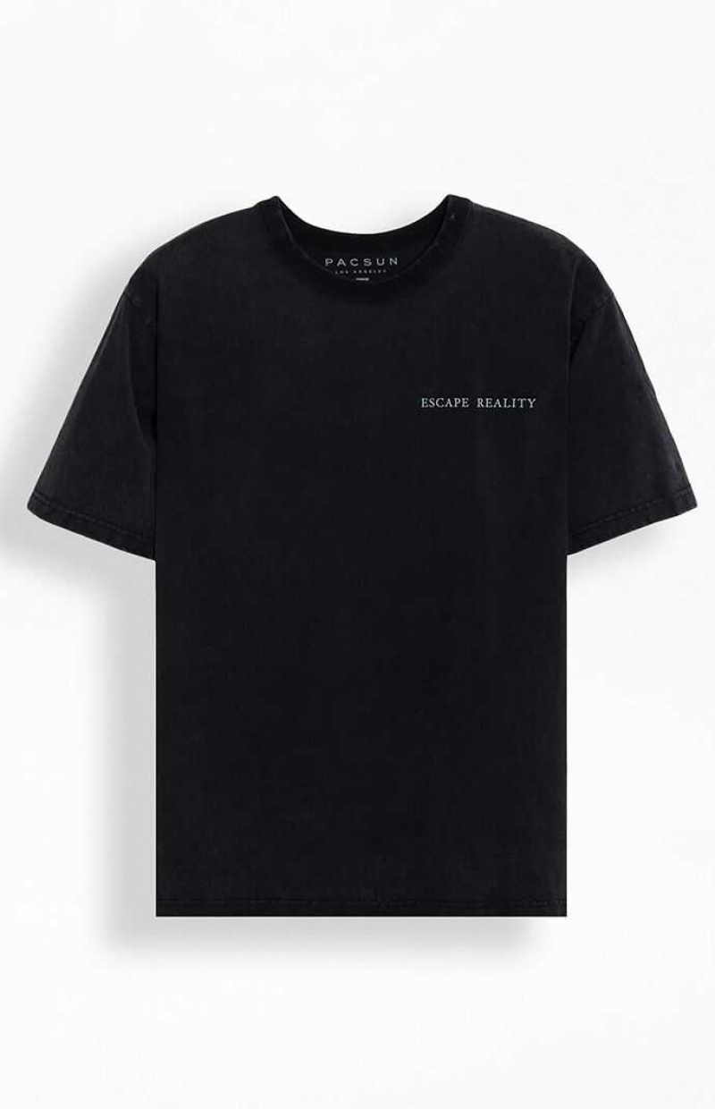 T-shirt PacSun Escape Reality Oversized Homme Noir | 310648PHQ