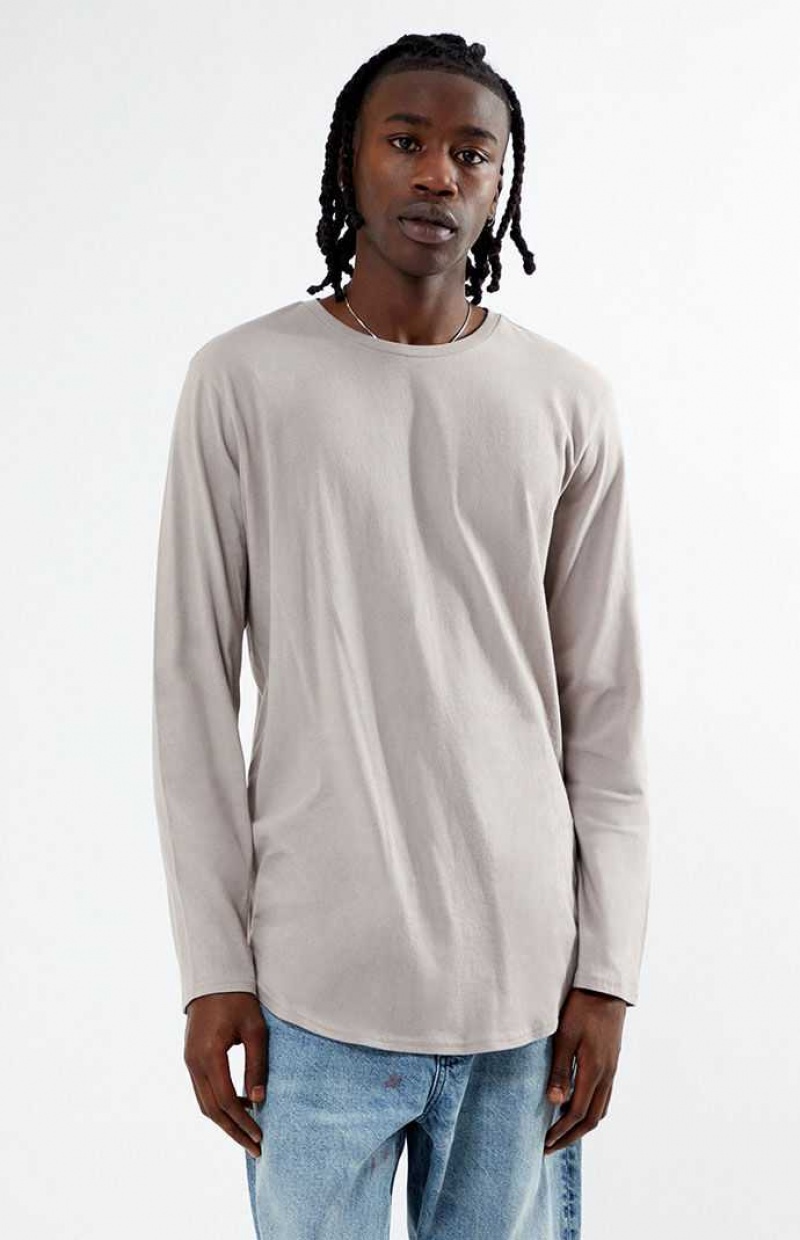 T-shirt PacSun Gray Basic Solid Scallop Long Sleeve Homme Grise | 714298DWM