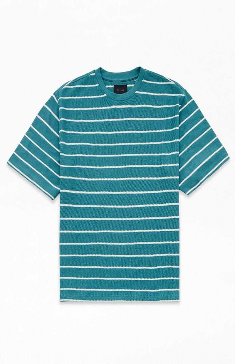 T-shirt PacSun Green Island Textured Stripe Homme Vert | 536420MHV