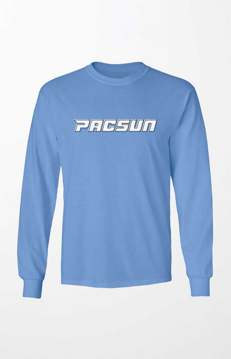 T-shirt PacSun Italics Logo Long Sleeve Homme Bleu | 503624MKH