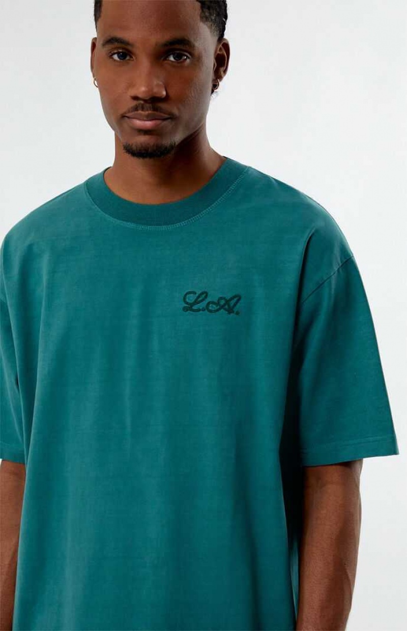 T-shirt PacSun L.A Chainstitch Embroidered Homme Vert | 180946NEK