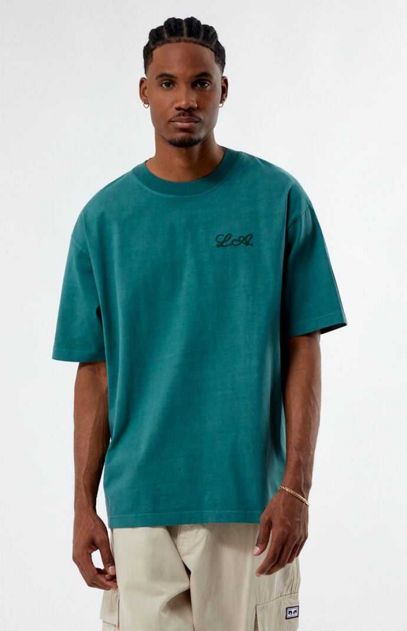 T-shirt PacSun L.A Chainstitch Embroidered Homme Vert | 180946NEK