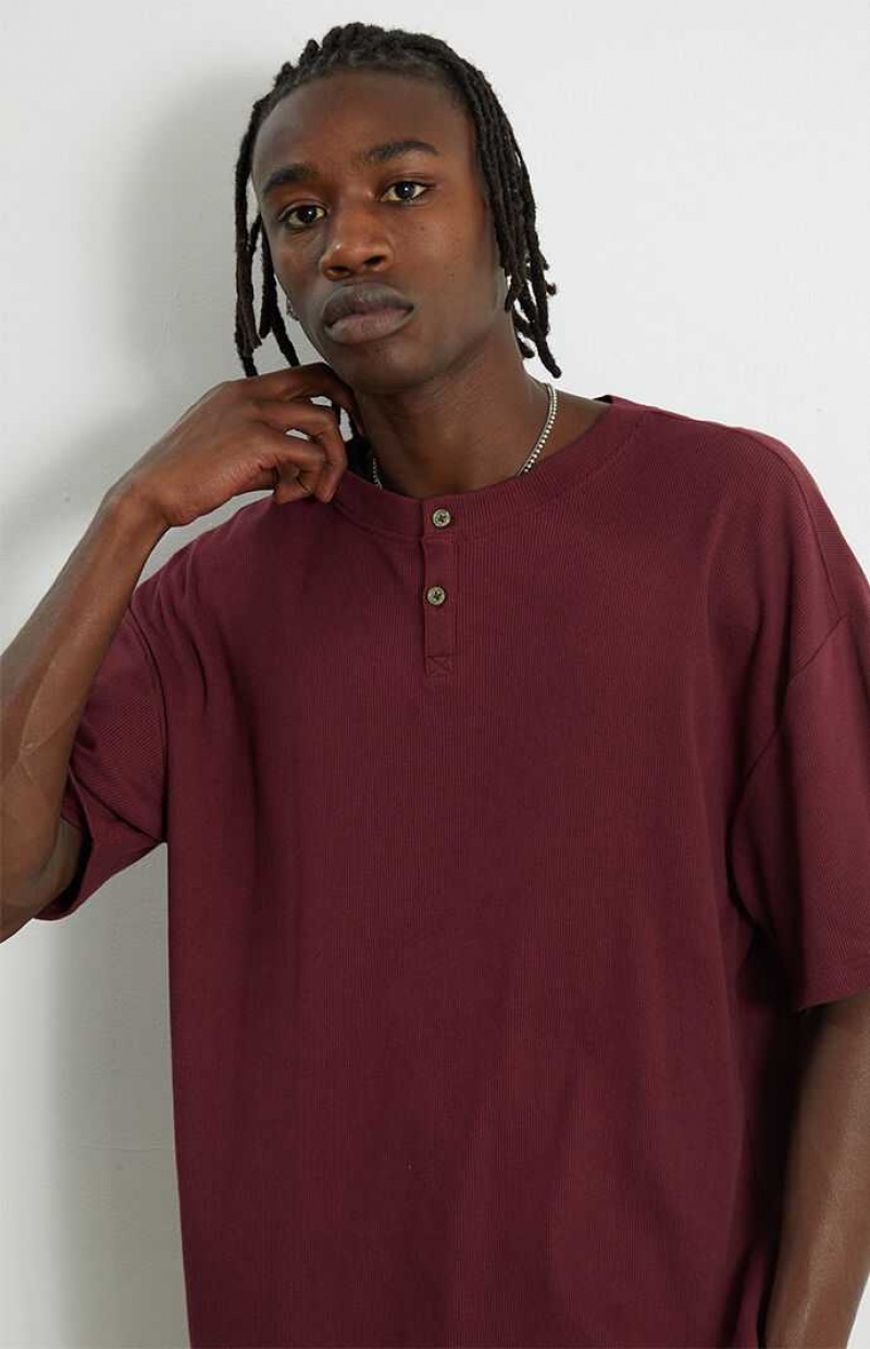 T-shirt PacSun Nervuré Boxy Henley Homme Bordeaux | 591604VFU