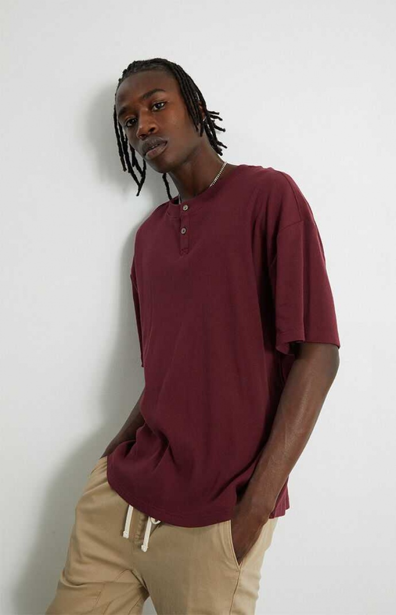 T-shirt PacSun Nervuré Boxy Henley Homme Bordeaux | 591604VFU