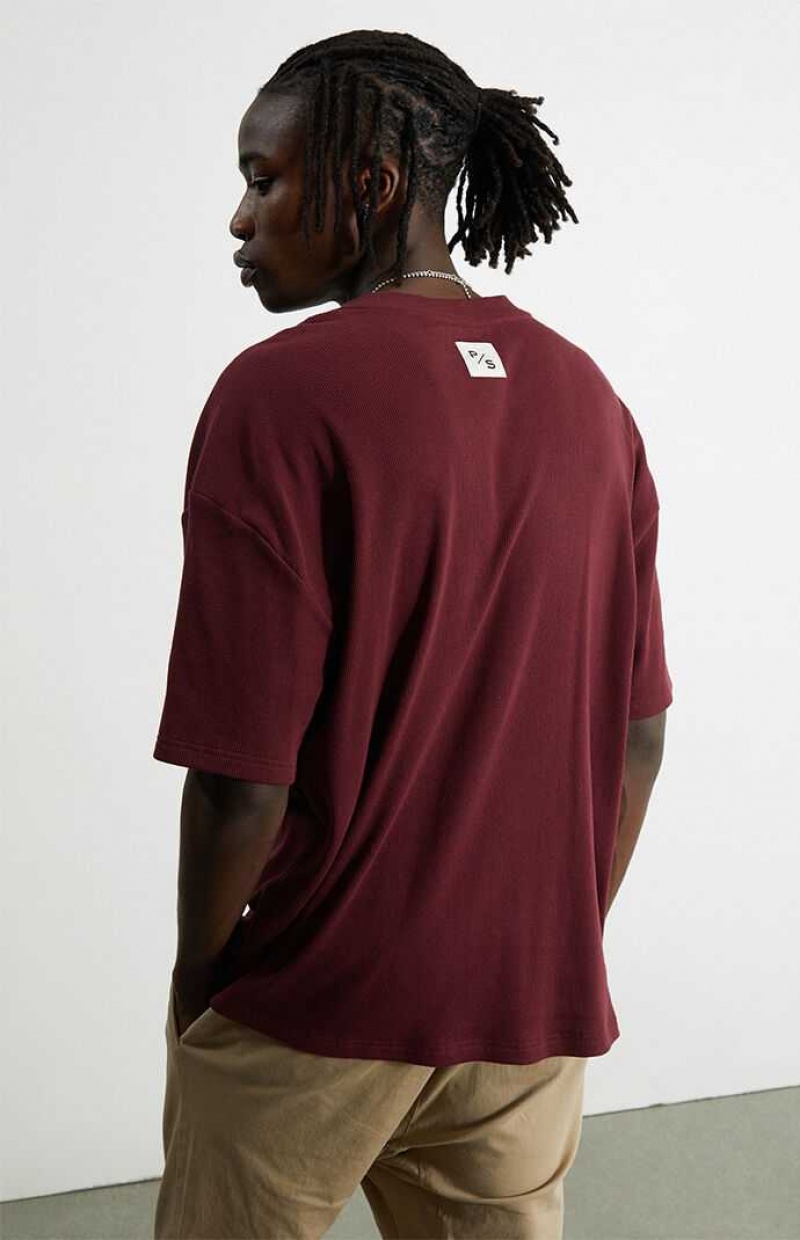 T-shirt PacSun Nervuré Boxy Henley Homme Bordeaux | 591604VFU