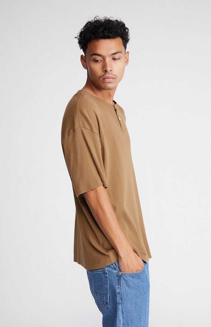 T-shirt PacSun Nervuré Boxy Henley Homme Marron | 569273PIH