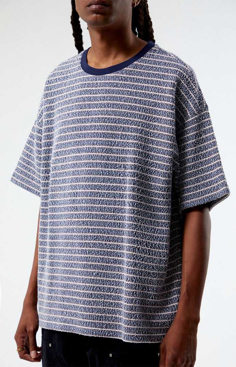 T-shirt PacSun Oversized Terry Rayé Homme Bleu Marine | 392410GRK