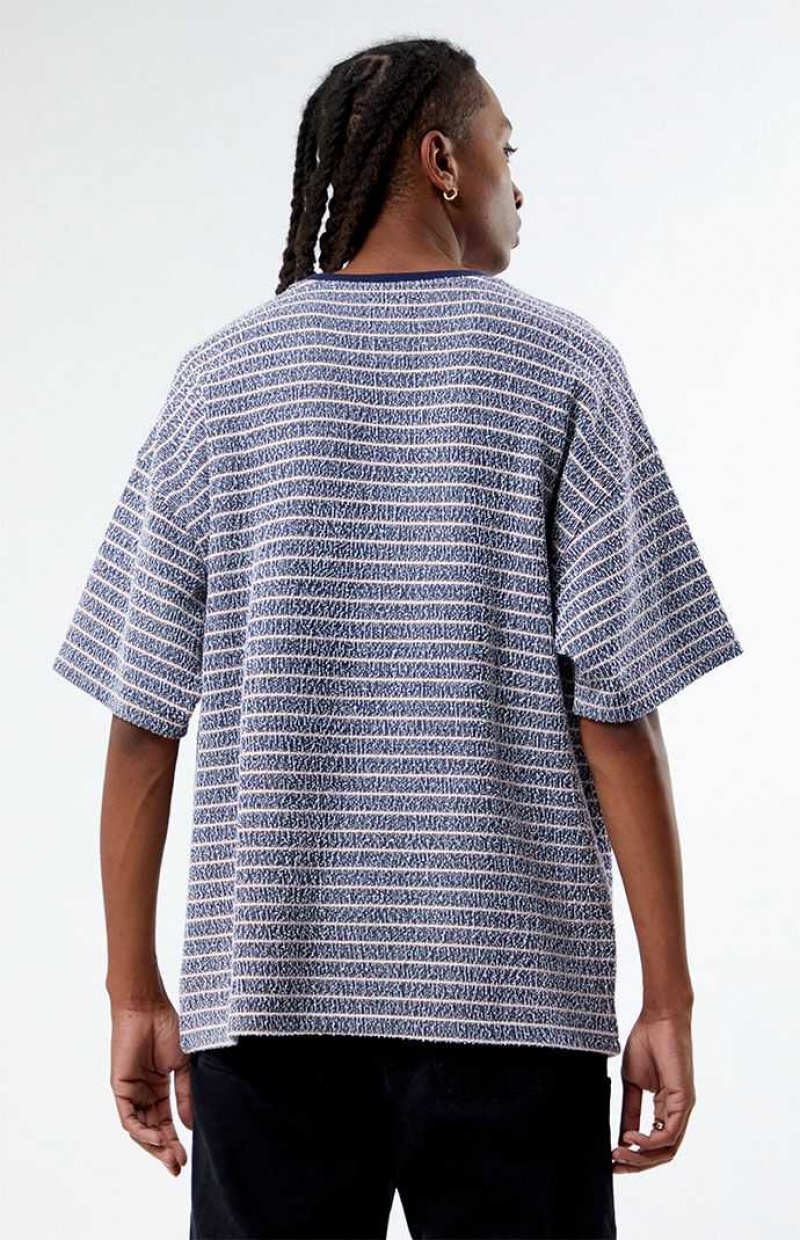 T-shirt PacSun Oversized Terry Rayé Homme Bleu Marine | 392410GRK