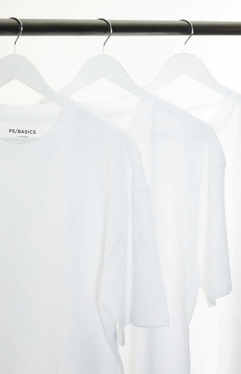 T-shirt PacSun PS Basics 3 Pack Basic White Oversized Homme Blanche Blanche Blanche | 587196MIP