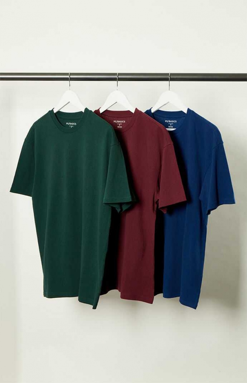 T-shirt PacSun PS Basics 3 Pack Reece Regular s Homme Bleu | 273615RDW