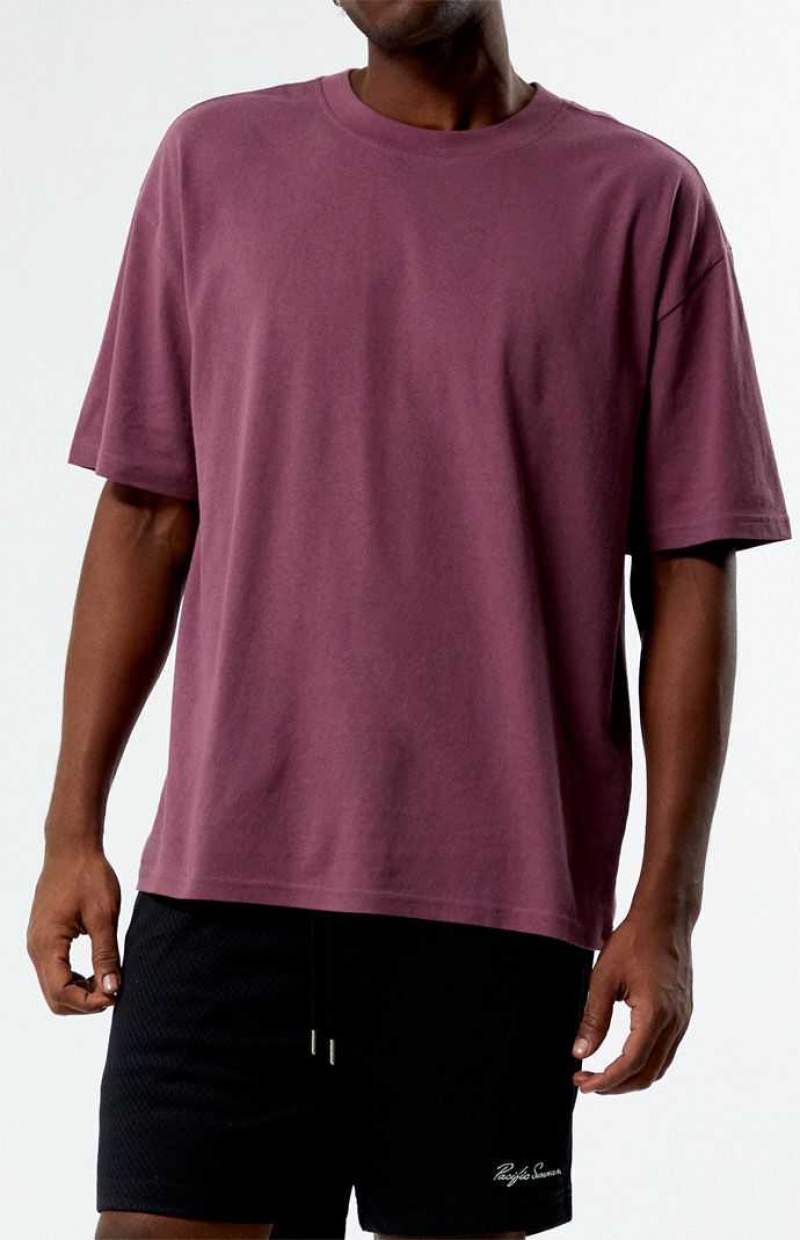 T-shirt PacSun PS Basics Basic Oversized Boxy Homme Bordeaux | 467398UYQ