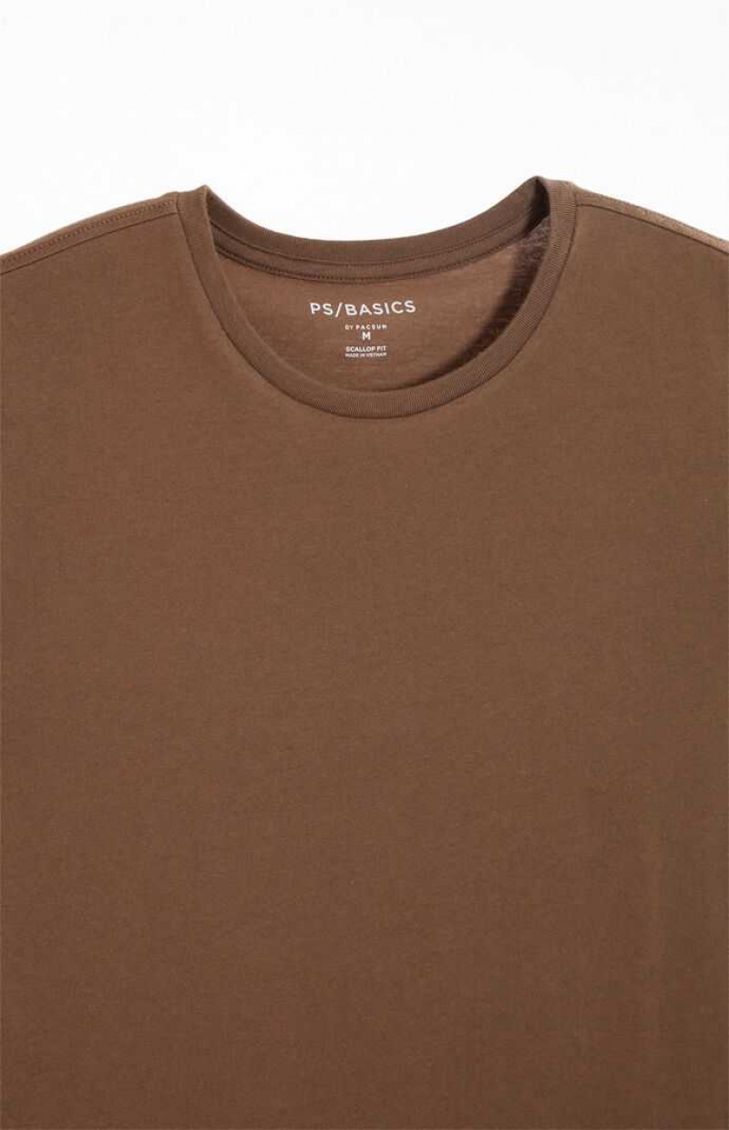 T-shirt PacSun PS Basics Basic Scallop Homme Marron | 230765OUJ