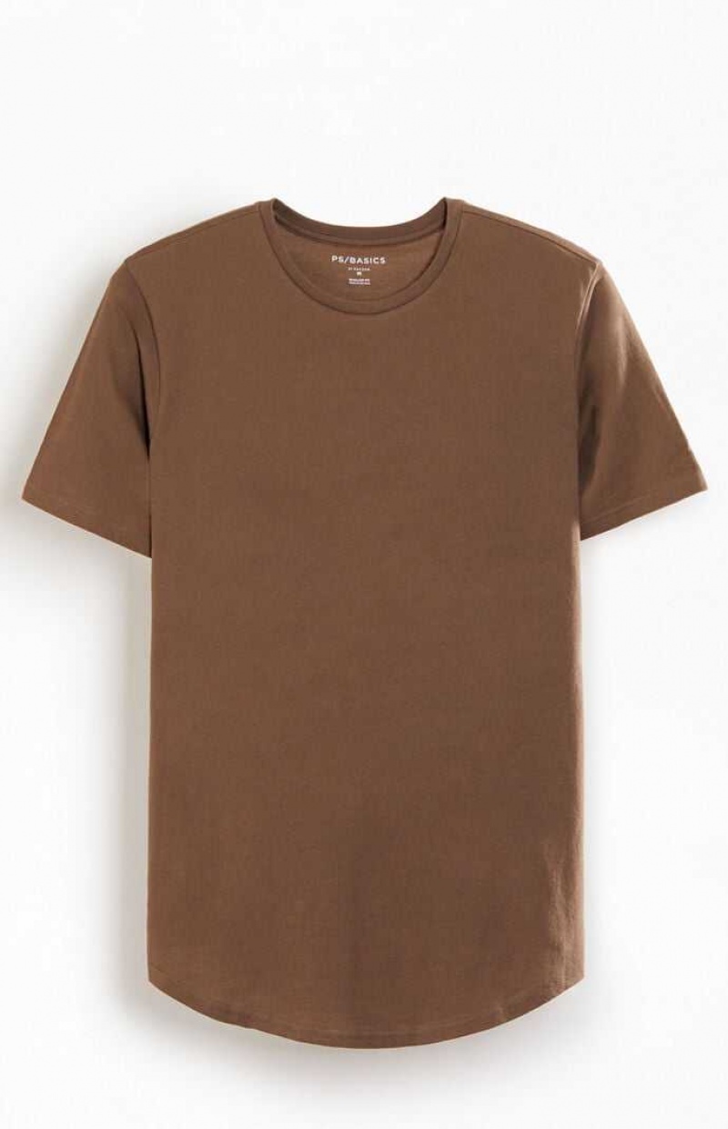 T-shirt PacSun PS Basics Basic Scallop Homme Marron | 230765OUJ