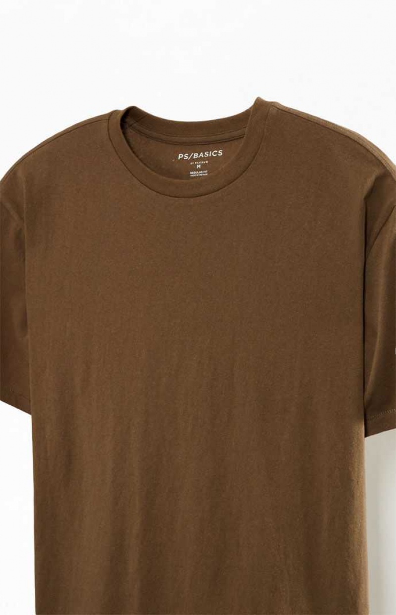 T-shirt PacSun PS Basics Brown Reece Regular Homme Marron | 163082FDS