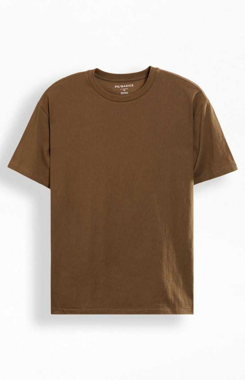 T-shirt PacSun PS Basics Brown Reece Regular Homme Marron | 163082FDS