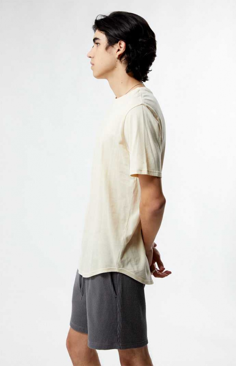 T-shirt PacSun PS Basics Cream Basic Scallop Homme Blanche | 019375YAK