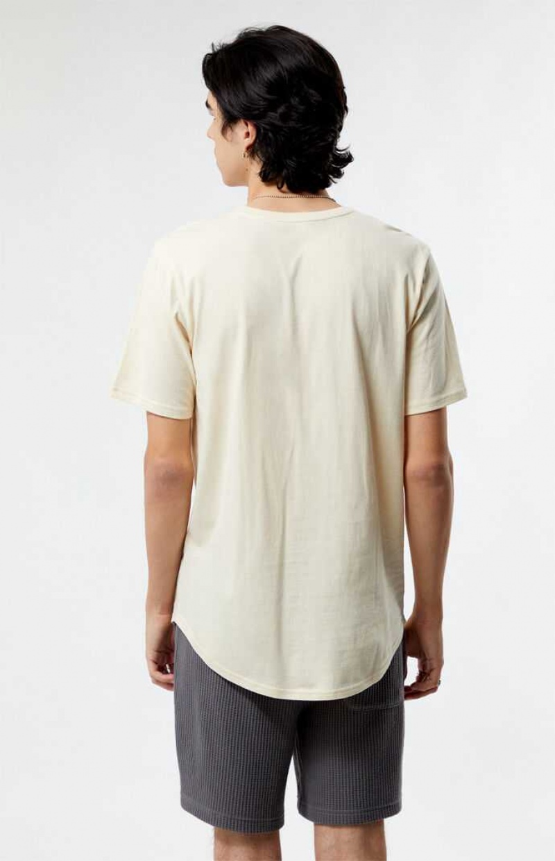 T-shirt PacSun PS Basics Cream Basic Scallop Homme Blanche | 019375YAK