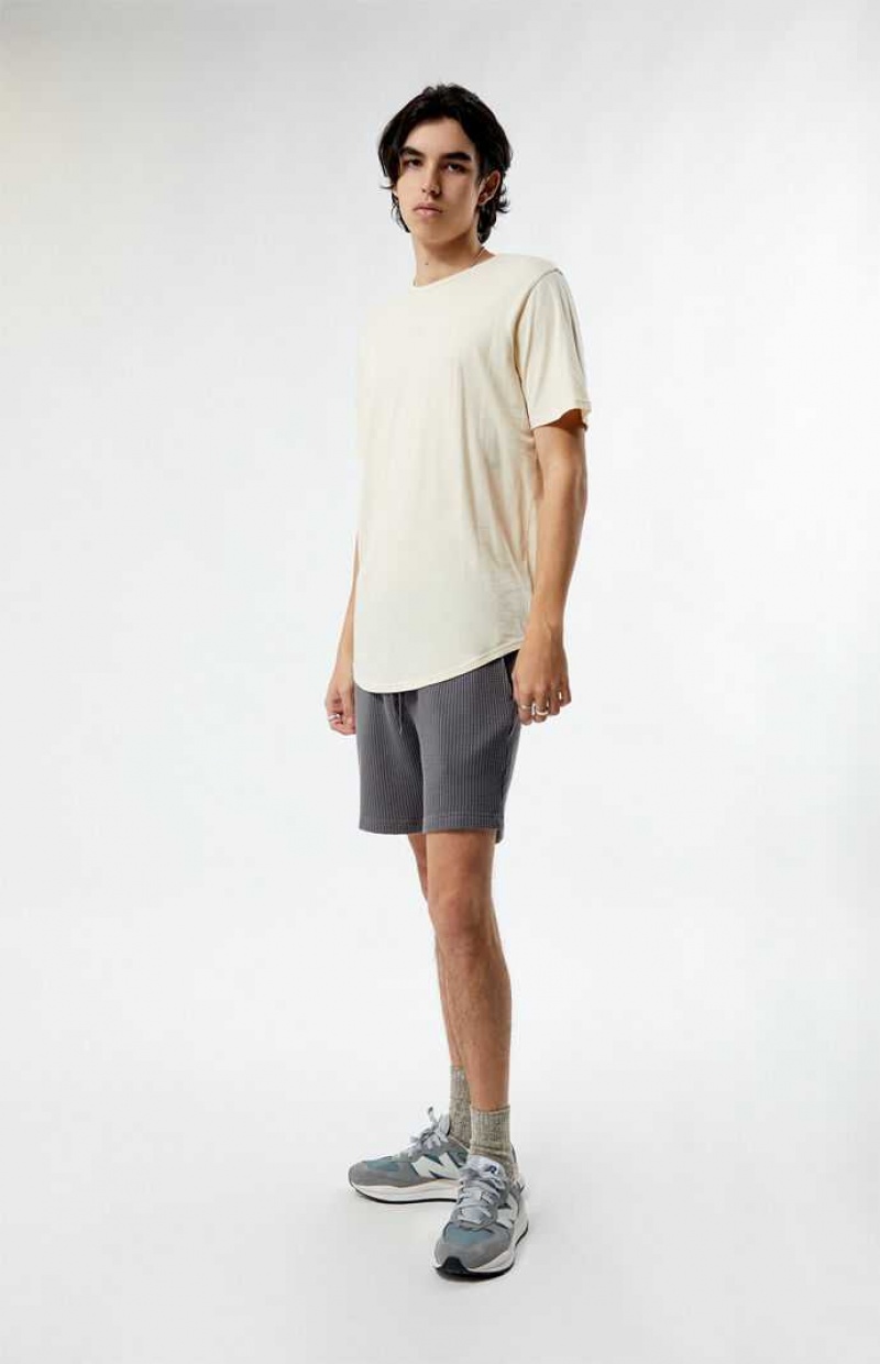 T-shirt PacSun PS Basics Cream Basic Scallop Homme Blanche | 019375YAK