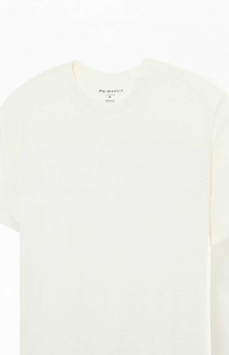 T-shirt PacSun PS Basics Cream Reece Regular Homme Blanche | 478960GPQ