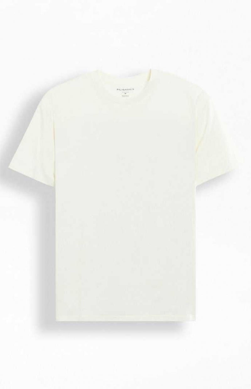 T-shirt PacSun PS Basics Cream Reece Regular Homme Blanche | 478960GPQ