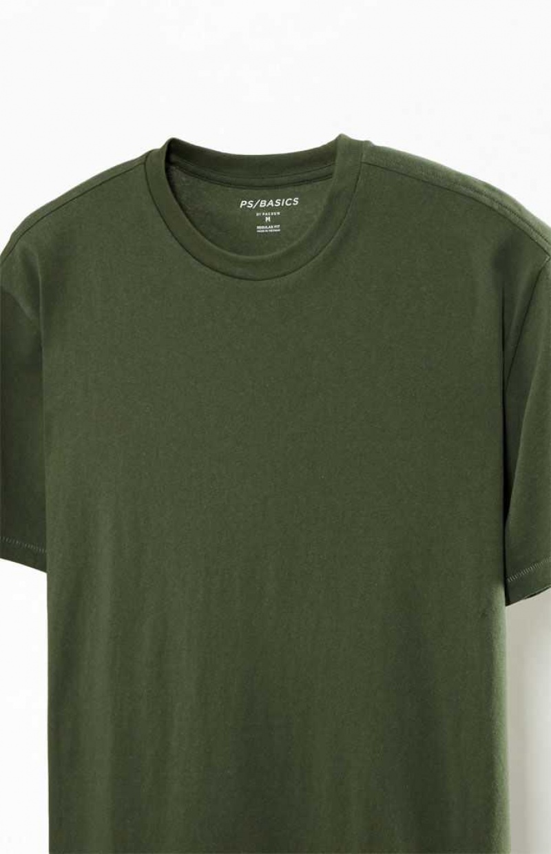 T-shirt PacSun PS Basics Olive Reece Regular Homme Vert Olive | 954317CZN