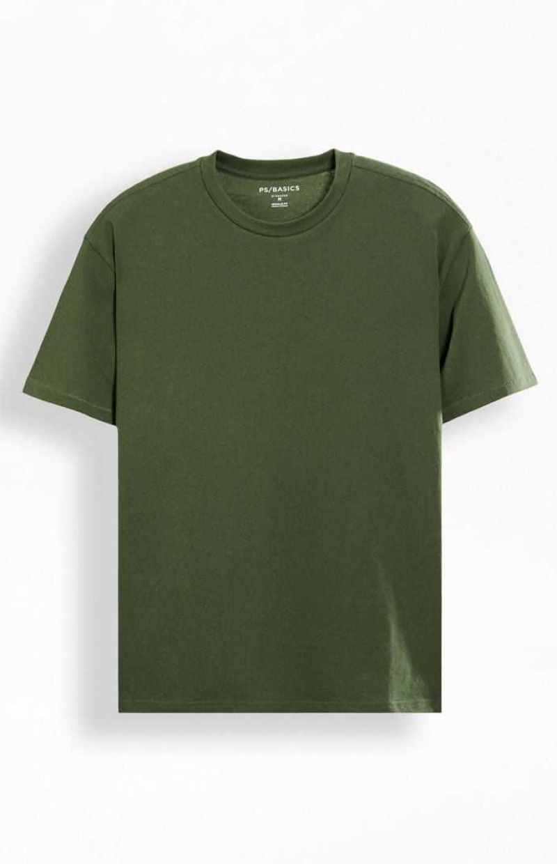 T-shirt PacSun PS Basics Olive Reece Regular Homme Vert Olive | 954317CZN